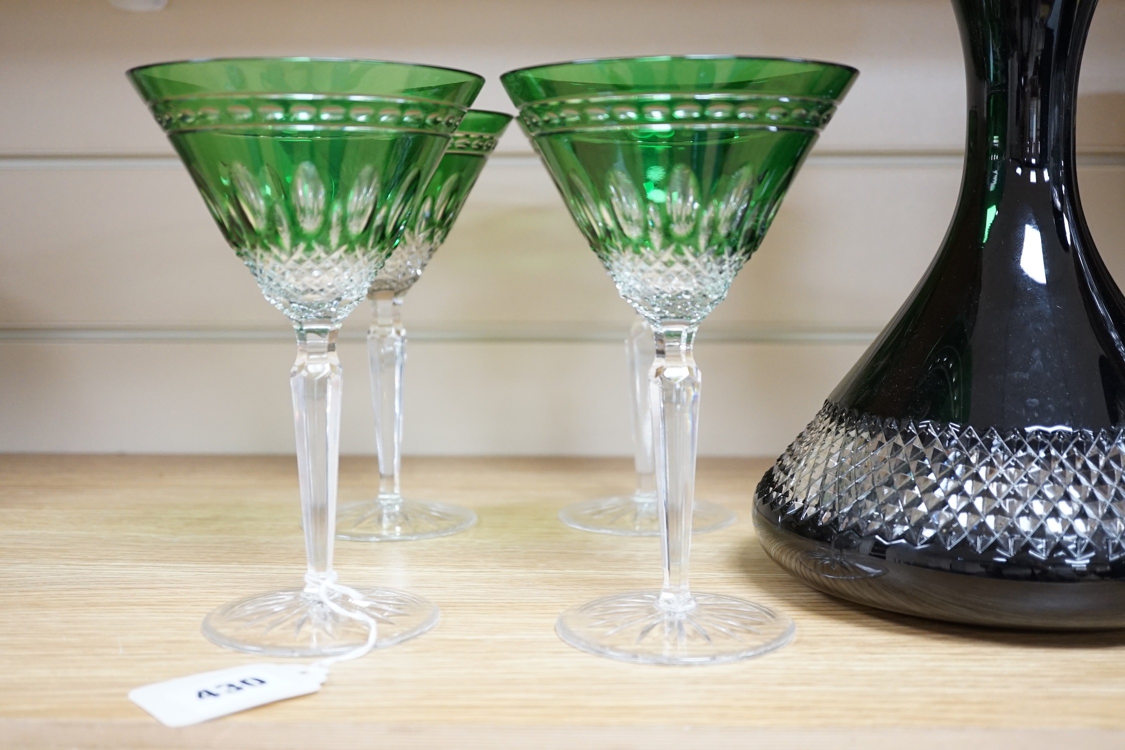 A set of four Waterford Martini glasses, 18cm, a set of six Waterford wine glasses and matching decanter